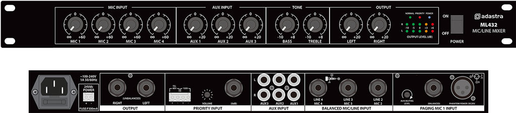 ML432 4mic+3aux rack mixer 1U - Apollo Music School