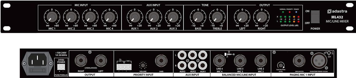 ML432 4mic+3aux rack mixer 1U - Apollo Music School