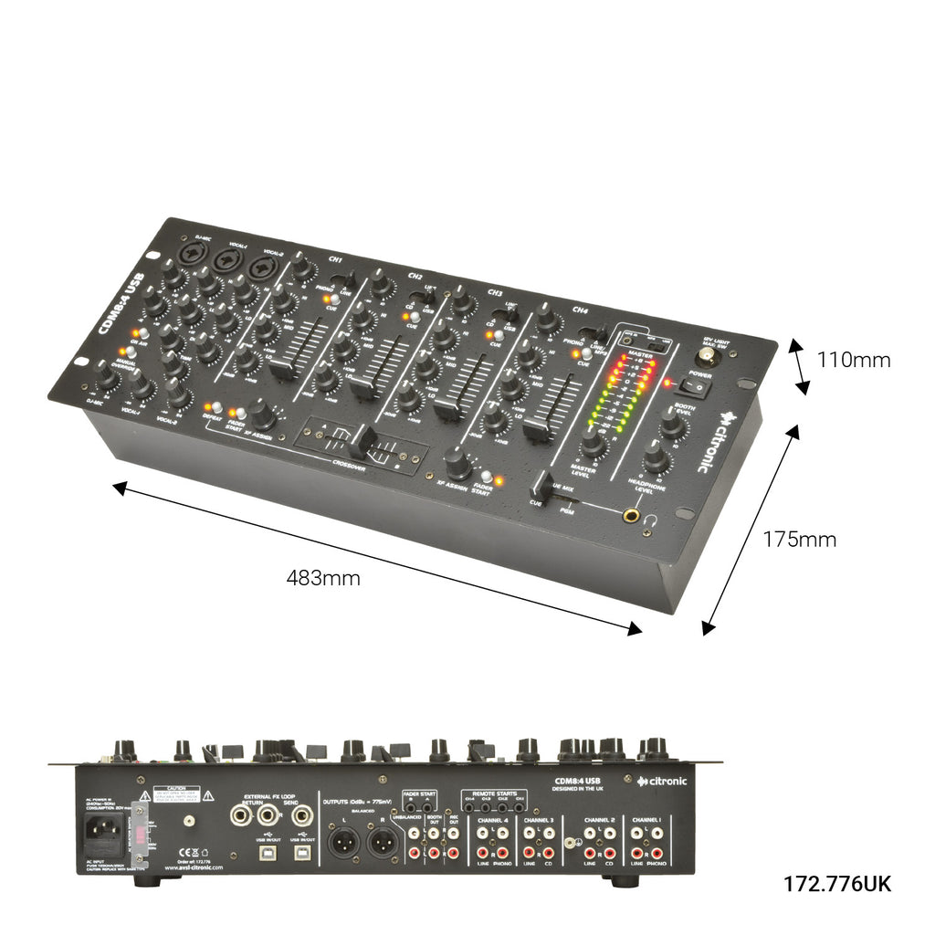 CDM8:4 USB 14 - INPUT 19" RACK DJ MIXER - Apollo Music School