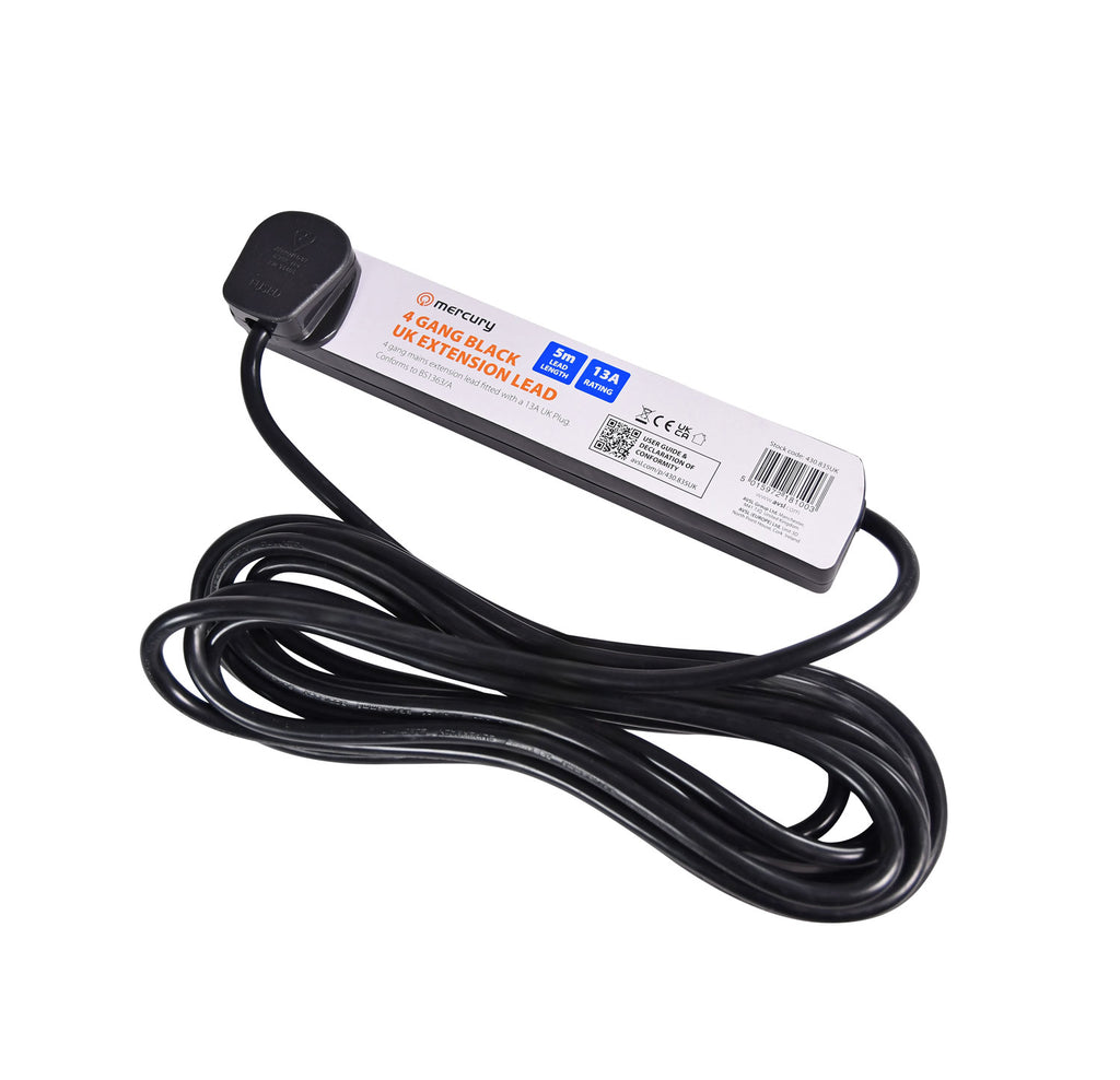 UK 4 - Gang Extension Lead Black 5.0m - Apollo Music School