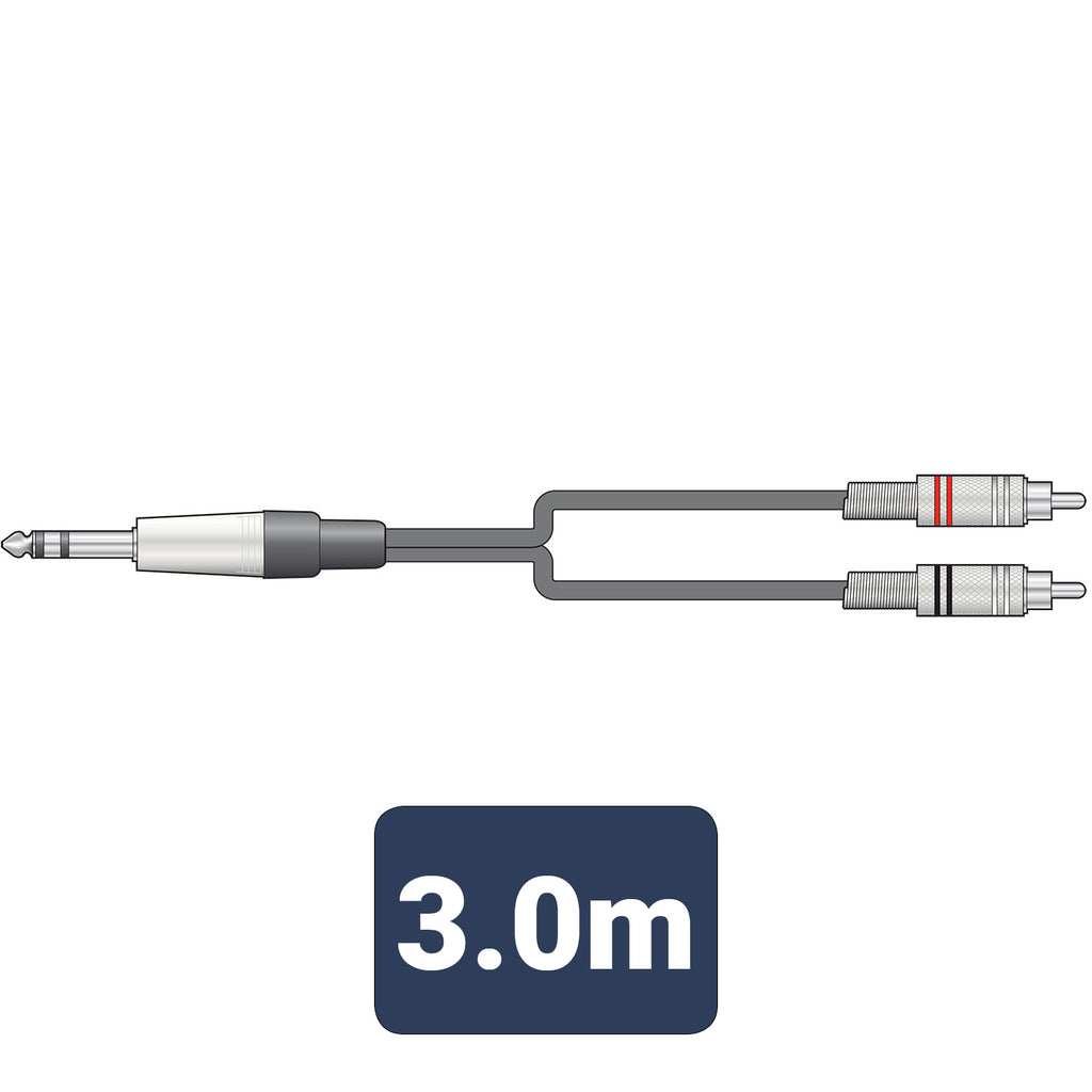 Classic Audio Lead 6.3mm TRS Jack - 2 RCA Plugs 3.0m - Apollo Music School